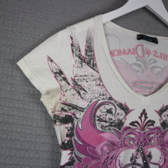 Angels and Diamonds Made in USA Y2K Pink Wings Grunge Shirt Womens Large - Picture 3 of 7